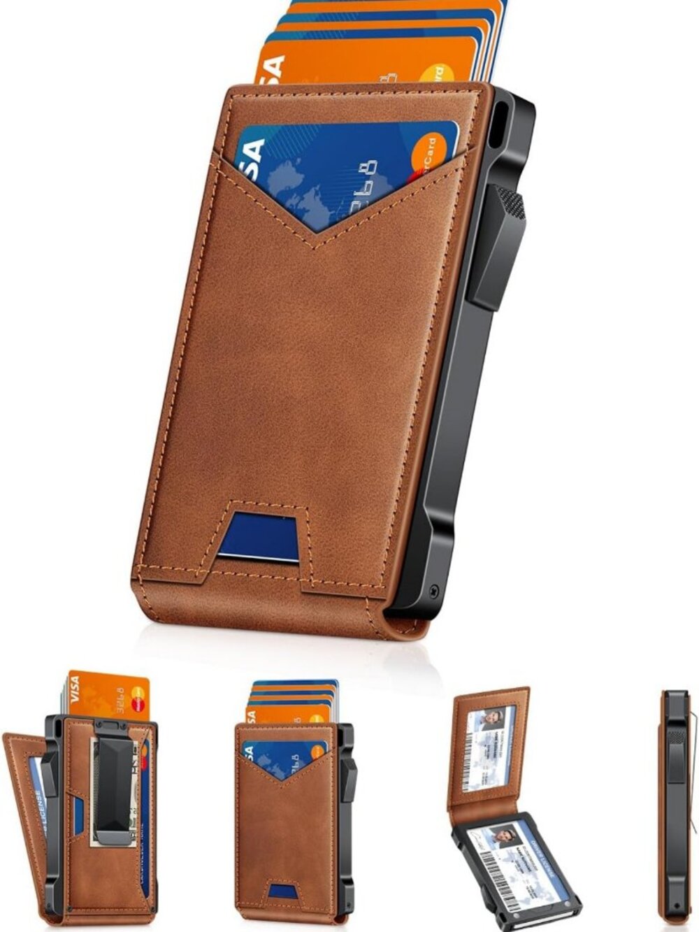 Slim RFID Wallet for Men, 2 ID Windows, Money Clip, Compact Card Holder